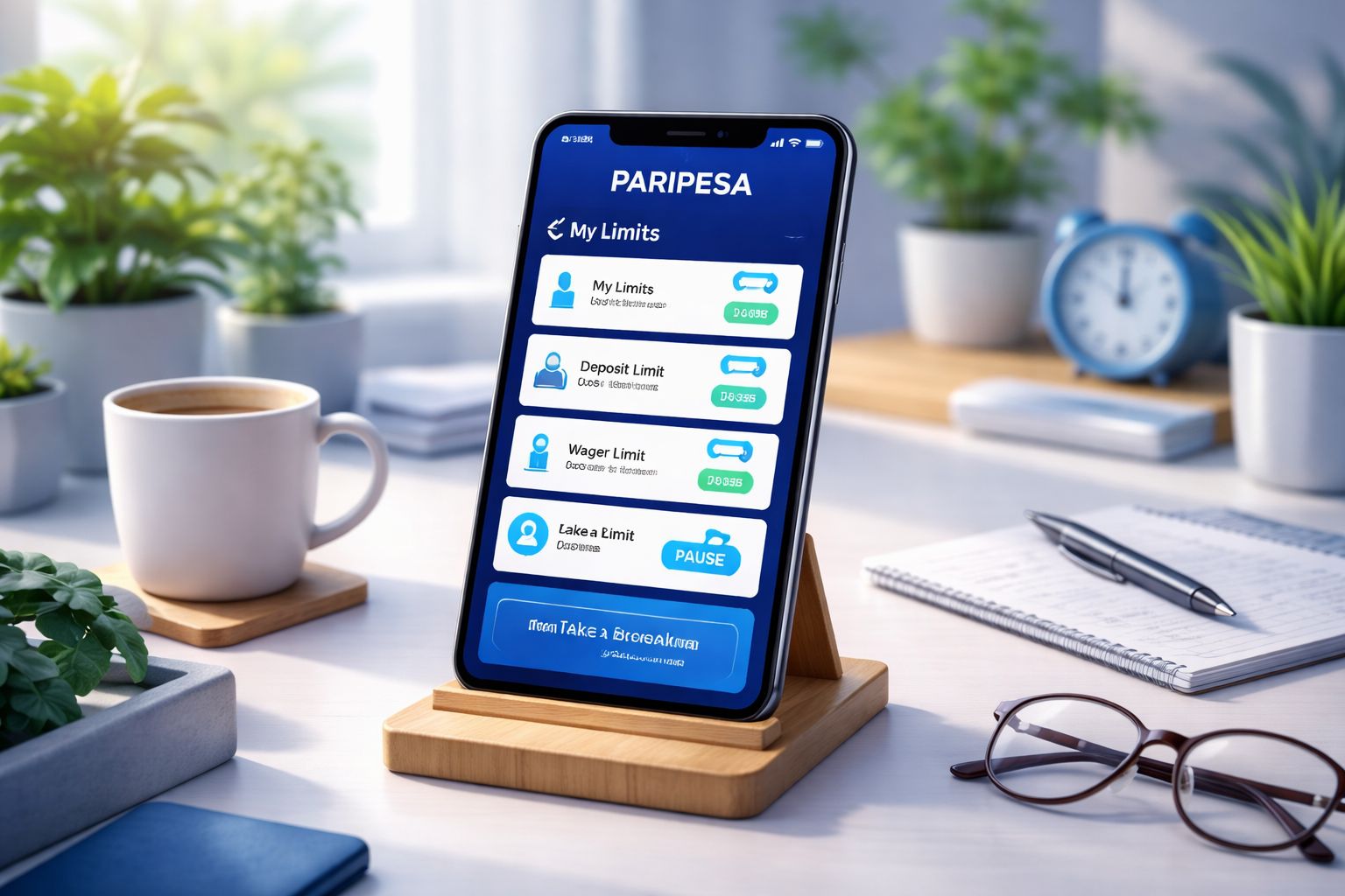 Configuración de cuenta Paripesa mostrando controles de juego responsable