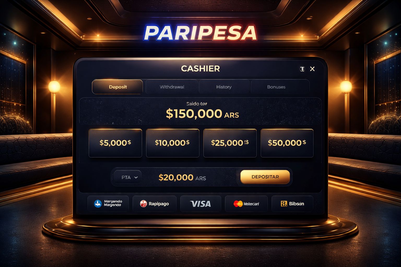 Página de pagos Paripesa para Argentina con opciones seguras de depósito y retiro